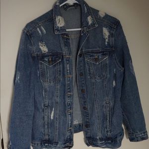 Distressed denim jean jacket